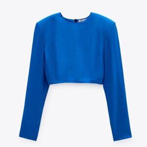 ZARA Elegant Royal Blue Cropped Top Size Medium NEW WITH TAG!